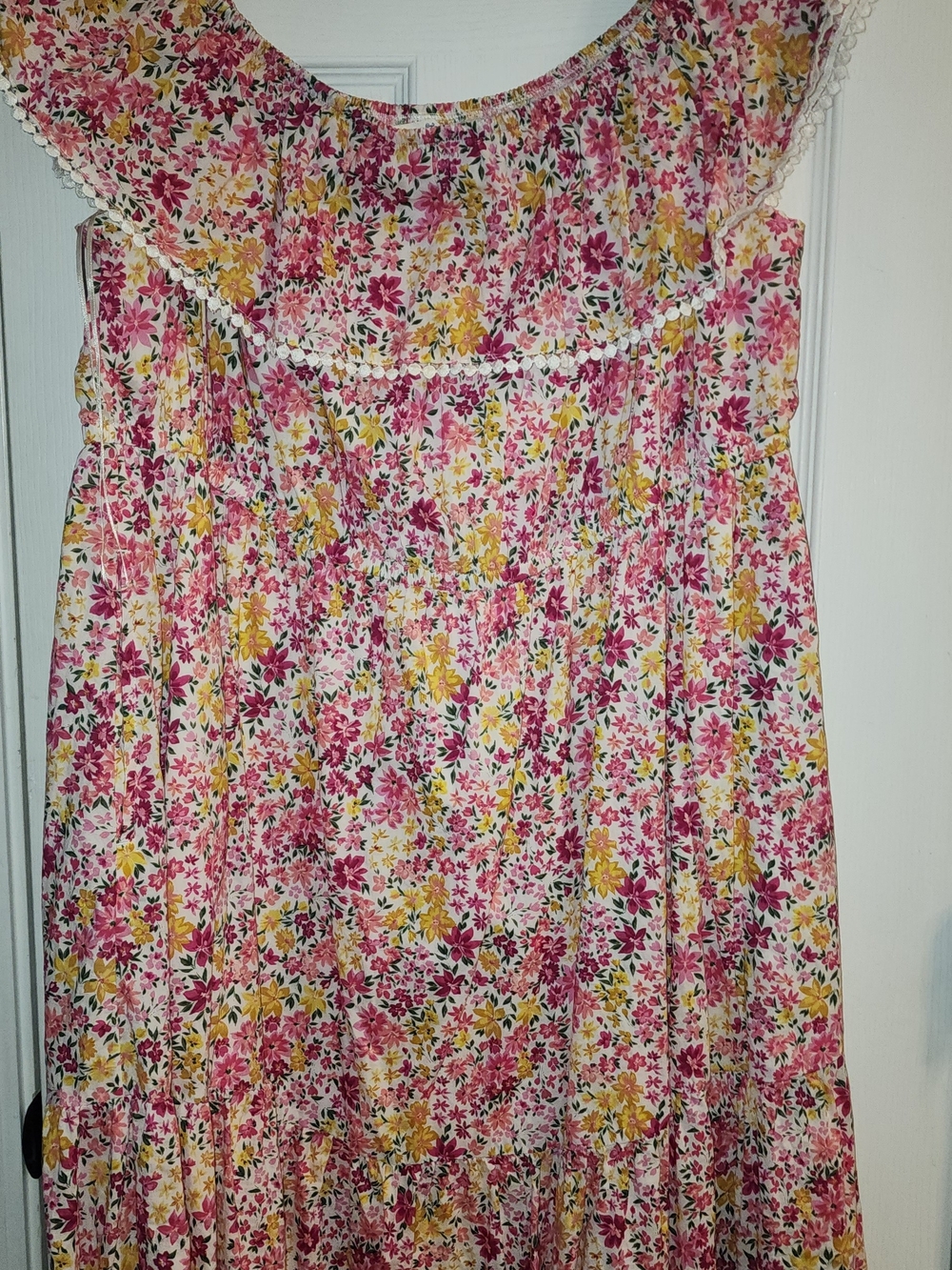 Terra & Sky Pink and Yellow Floral Off-Shoulder Summer Dress